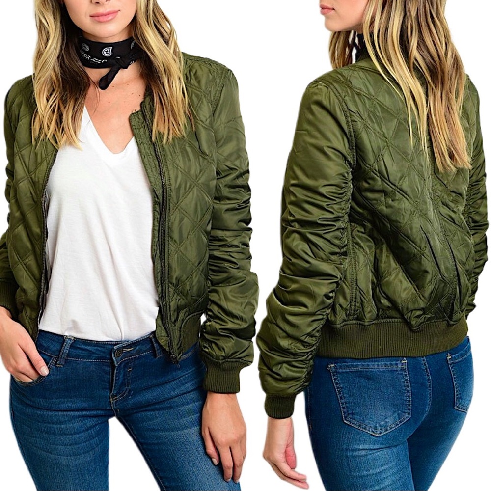 NWT Quilted bomber puff jacket - army green